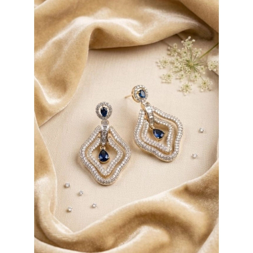Women's Brass Silver Plated Drop Earrings (Blue)