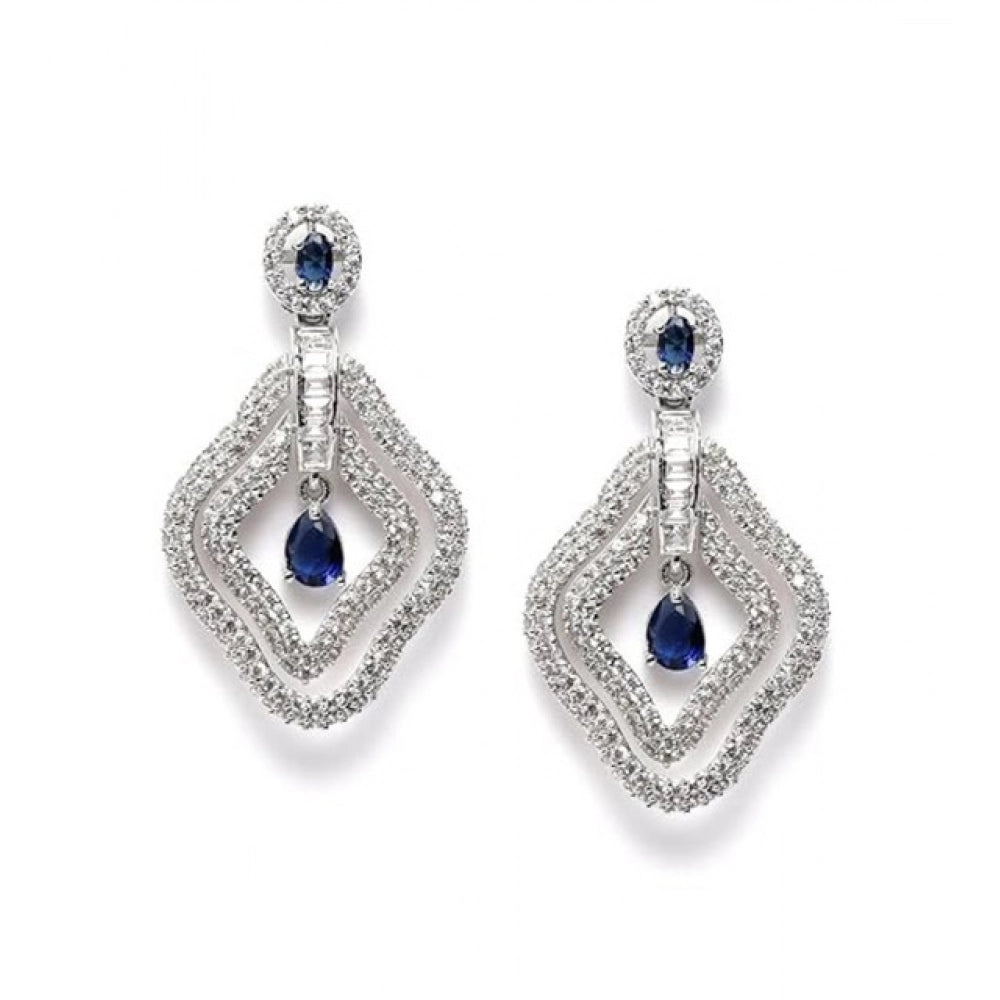 Women's Brass Silver Plated Drop Earrings (Blue)
