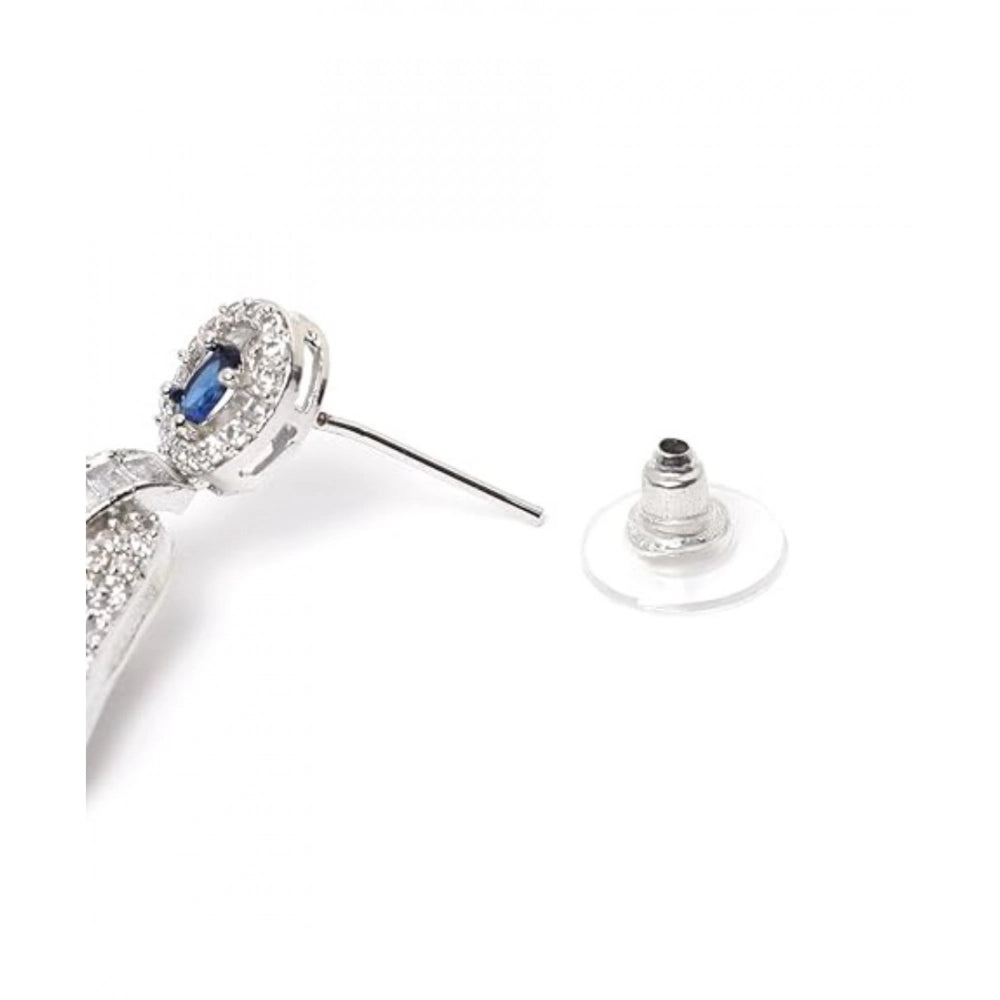 Women's Brass Silver Plated Drop Earrings (Blue)