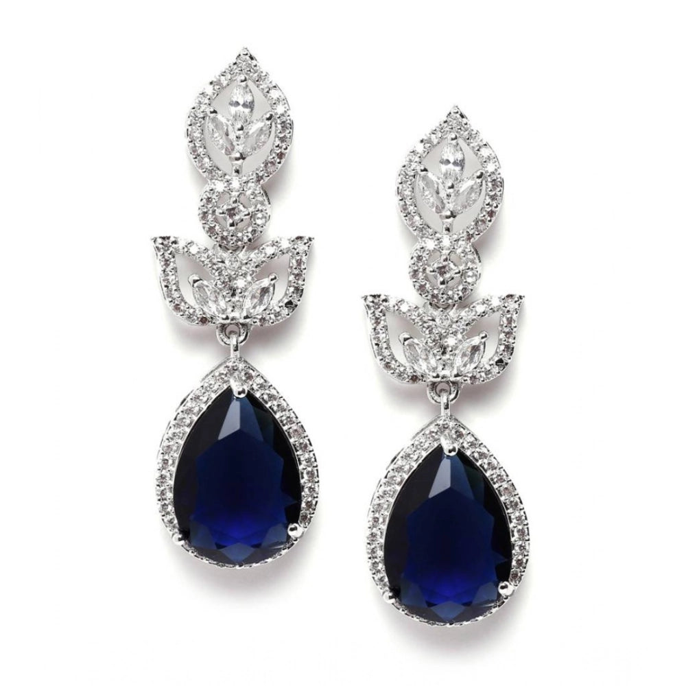 Women's Brass Silver Plated Drop Earrings (Blue)