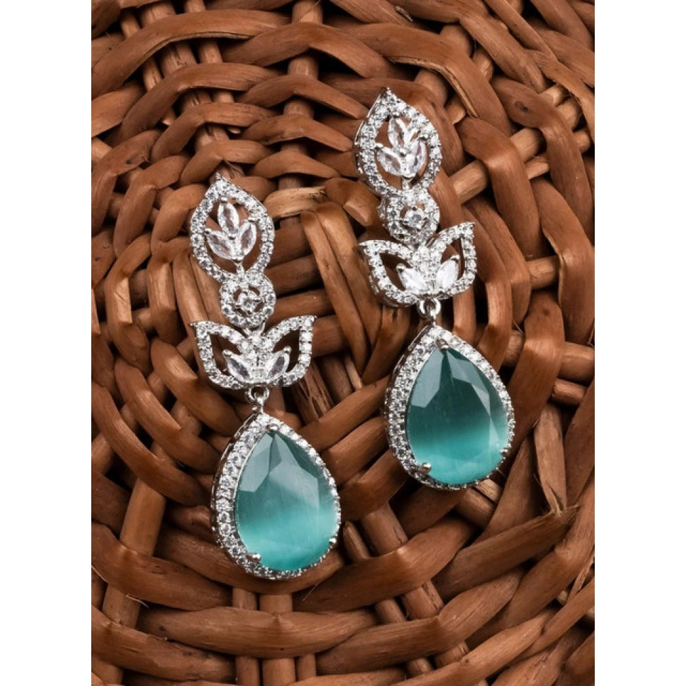 Women's Brass Silver Plated Drop Earrings (Turquoise)