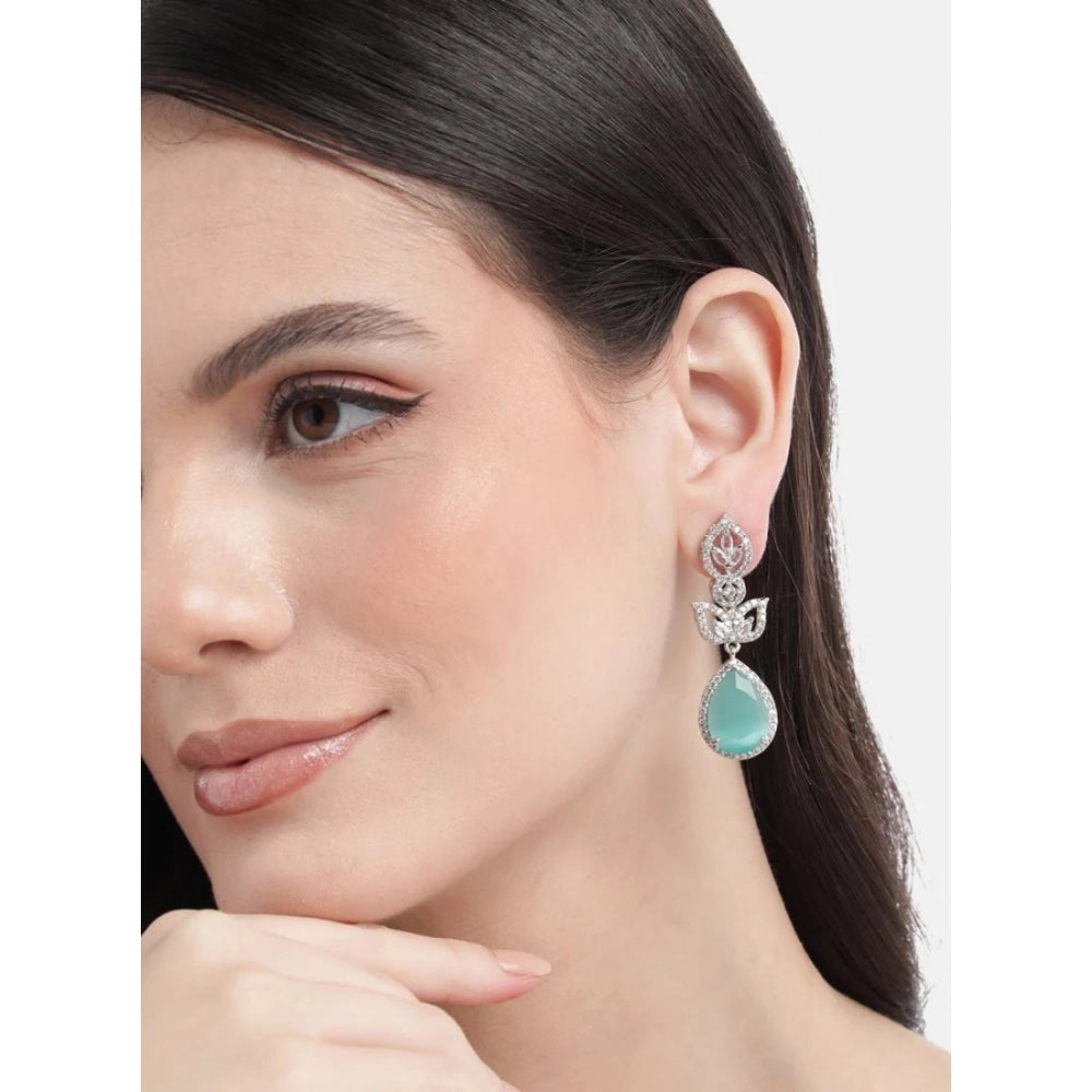 Women's Brass Silver Plated Drop Earrings (Turquoise)
