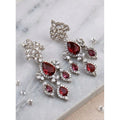Women's Brass Silver Plated Drop Earrings (Red)