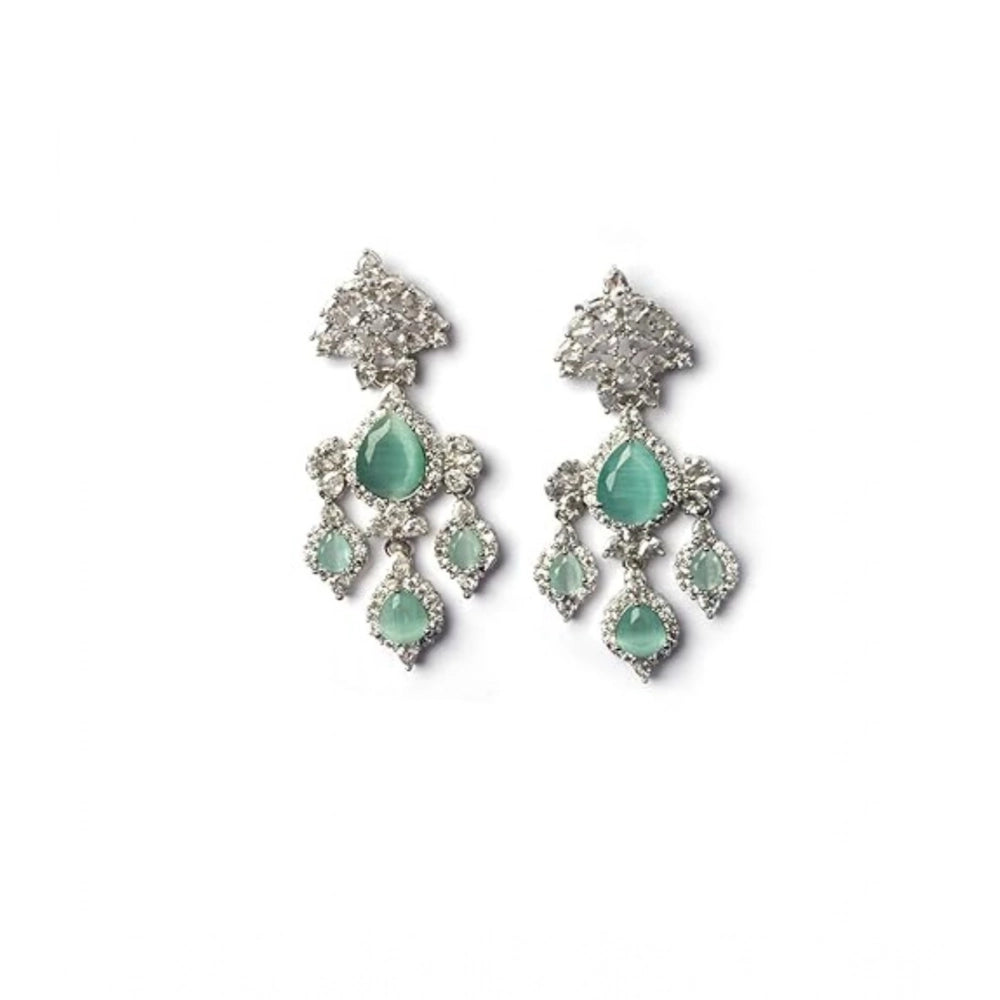 Women's Brass Silver Plated Drop Earrings (Turquoise)
