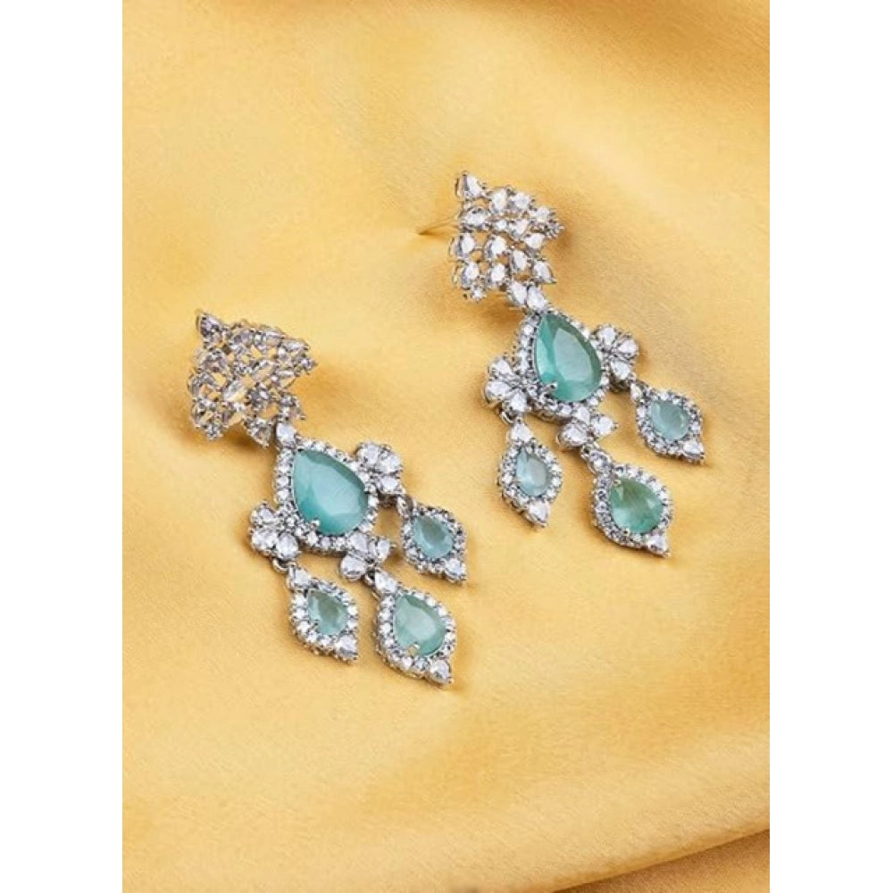 Women's Brass Silver Plated Drop Earrings (Turquoise)