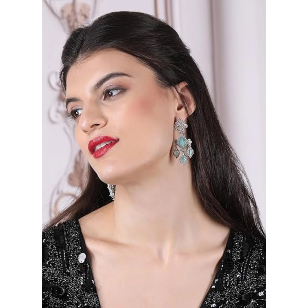 Women's Brass Silver Plated Drop Earrings (Turquoise)