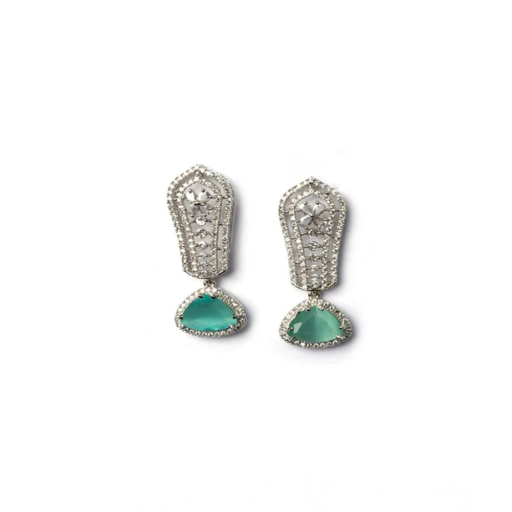 Women's Brass Silver Plated Drop Earrings (Turquoise)