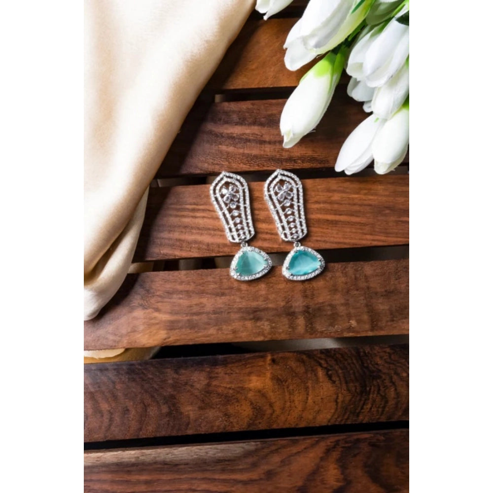 Women's Brass Silver Plated Drop Earrings (Turquoise)