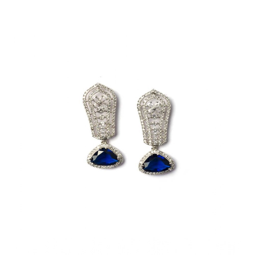 Women's Brass Silver Plated Drop Earrings (Blue)
