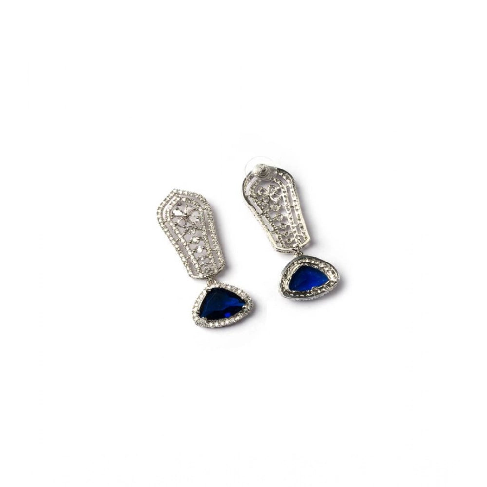 Women's Brass Silver Plated Drop Earrings (Blue)