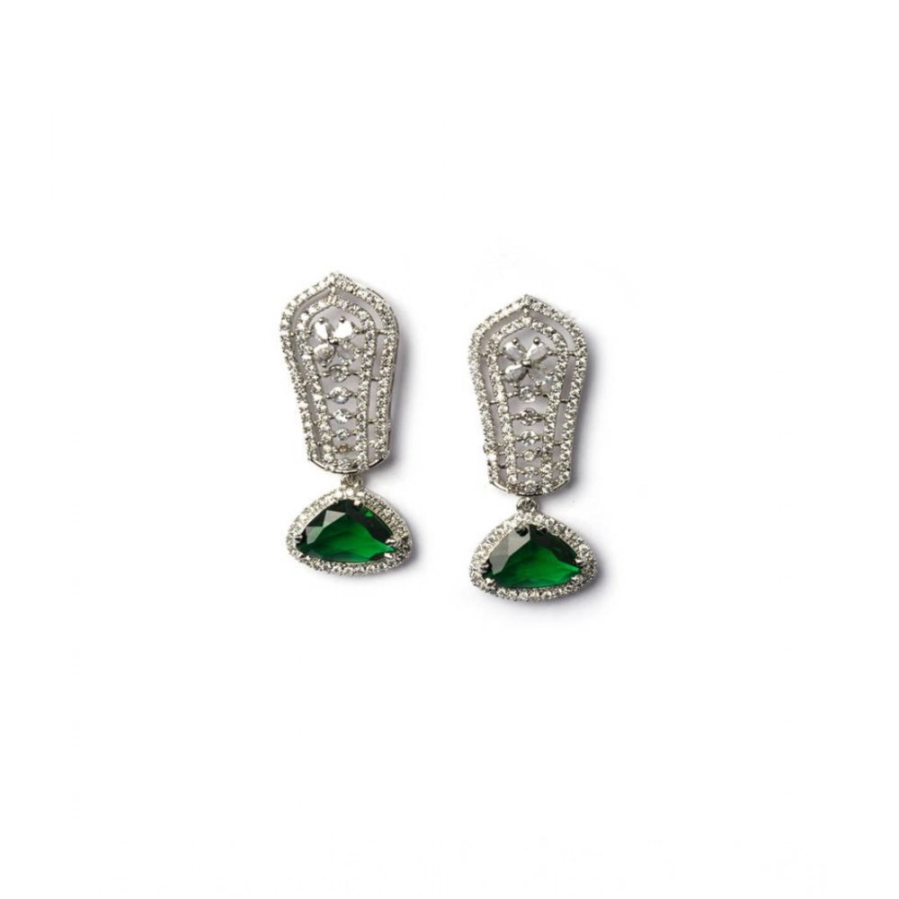 Women's Brass Silver Plated Drop Earrings (Green)