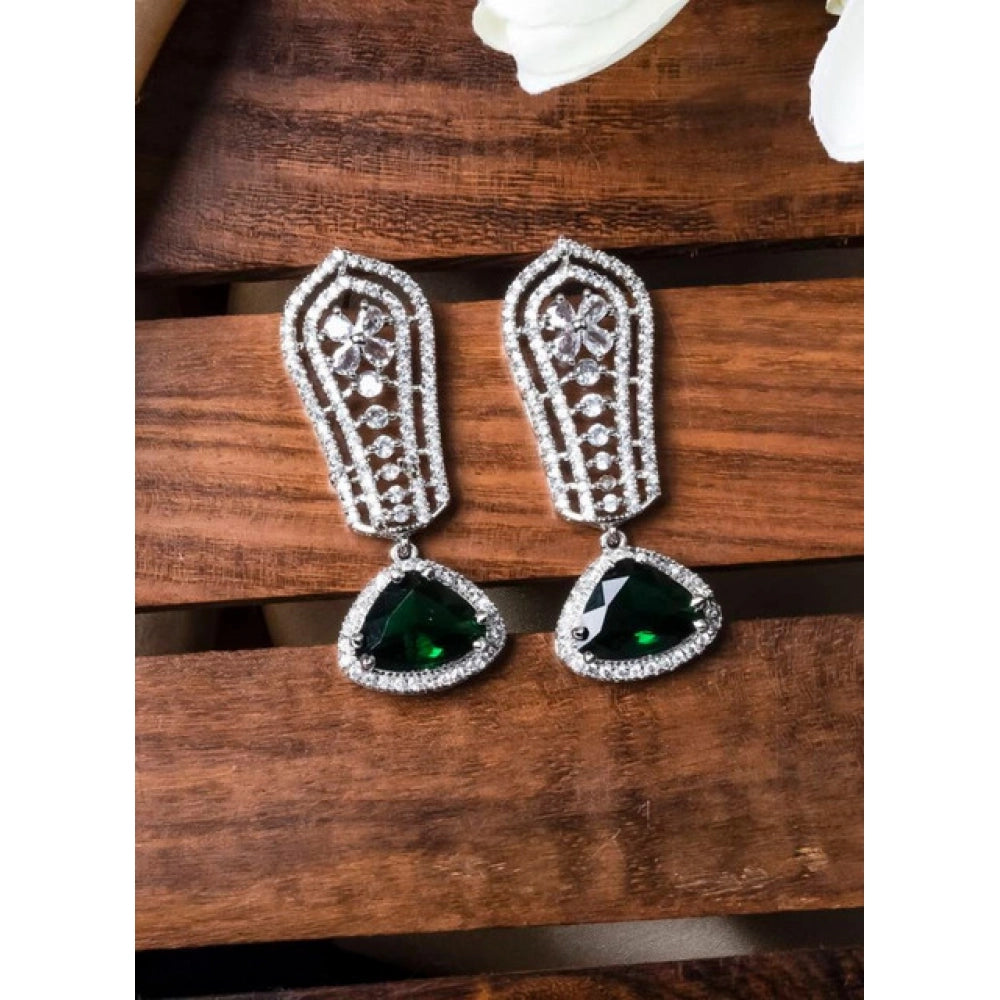 Women's Brass Silver Plated Drop Earrings (Green)