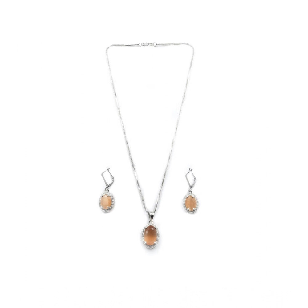 Women's Brass Silver Plated Pendant Set (Orange)