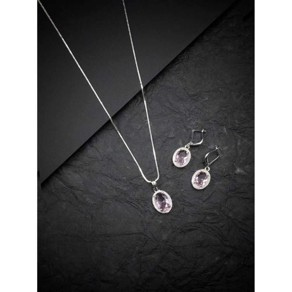 Women's Brass Silver Plated Pendant Set (Pink)