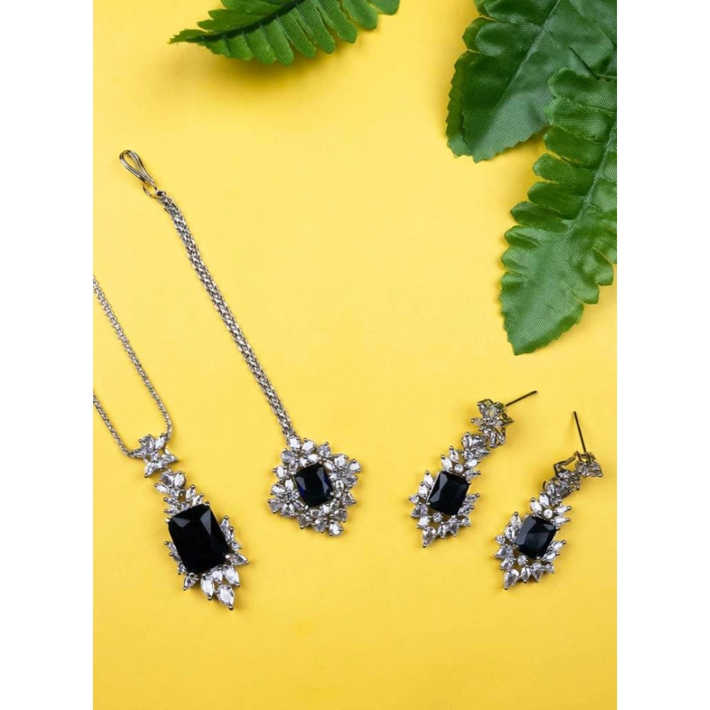 Women's Brass Silver Plated Pendant Set (Blue)