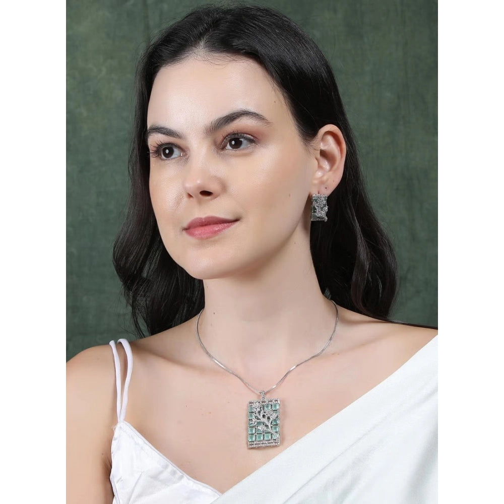 Women's Brass Silver Plated Pendant Set (Turquoise)