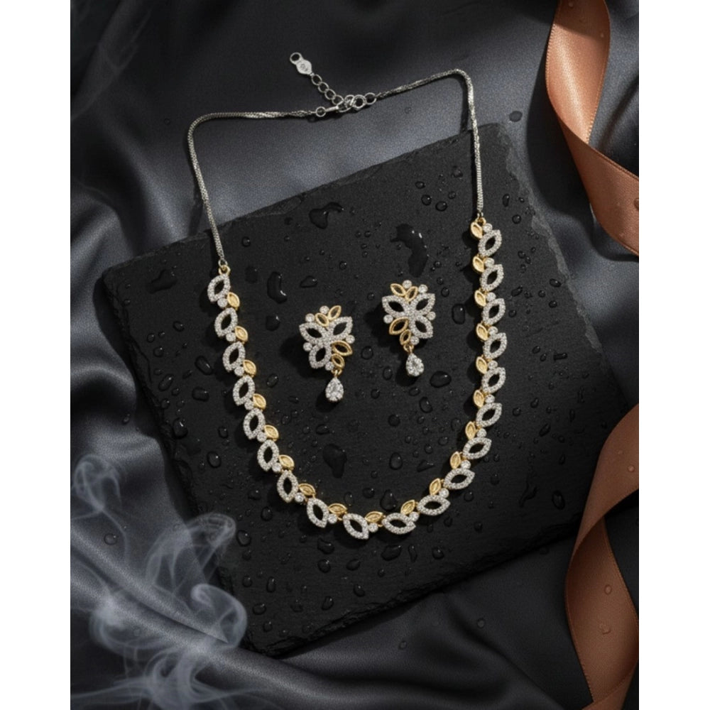 Women's Brass Silver Plated Necklace set (Silver)