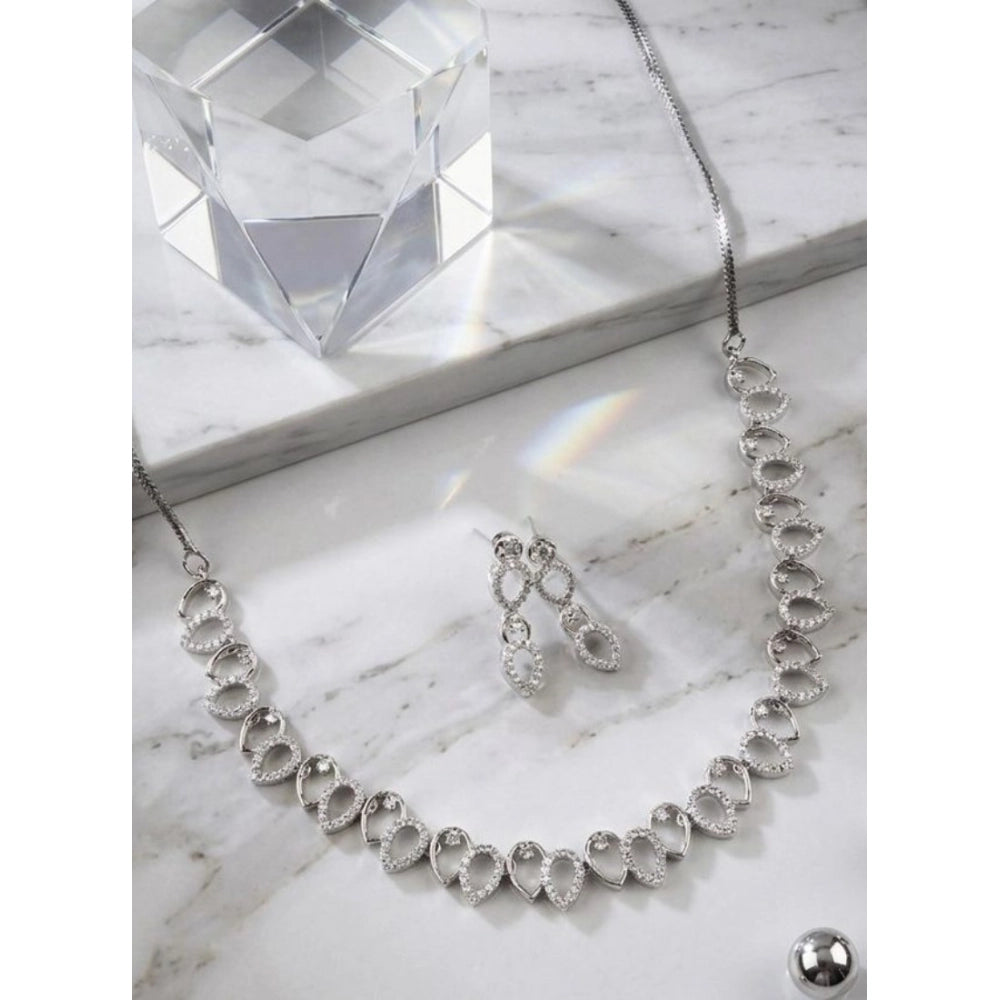 Women's Brass Silver Plated Necklace set (Silver)