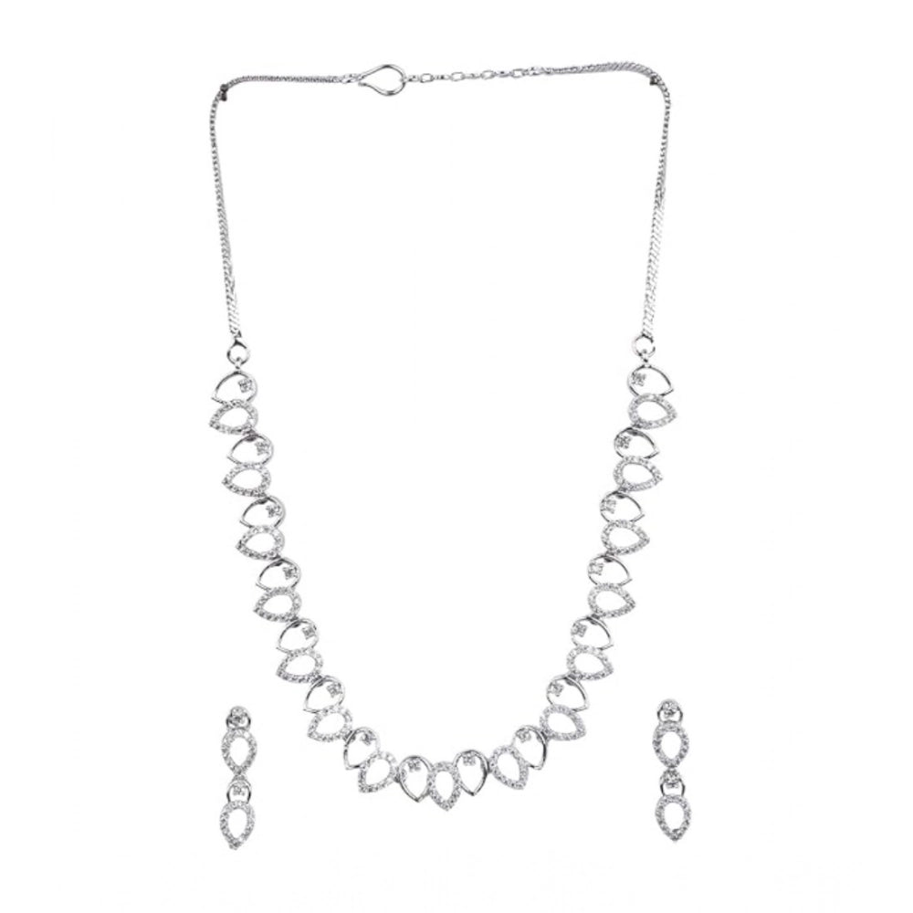 Women's Brass Silver Plated Necklace set (Silver)