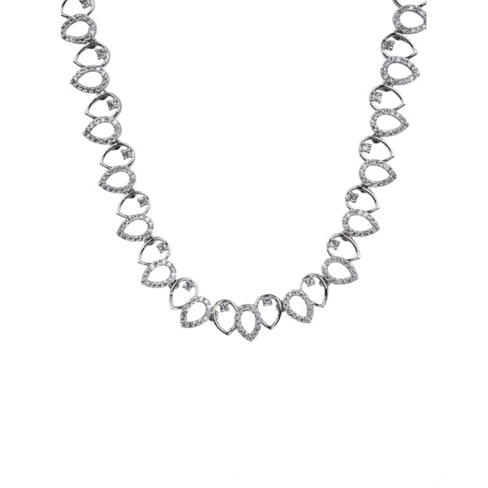 Women's Brass Silver Plated Necklace set (Silver)