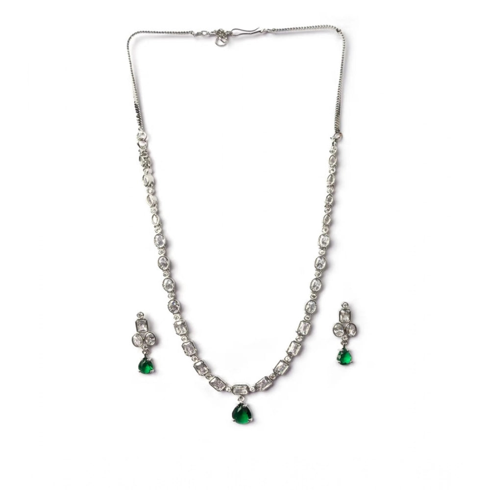 Women's Brass Silver Plated Necklace set (Green)