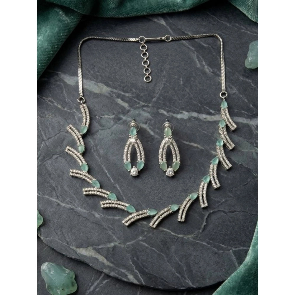 Women's Brass Silver Plated Necklace set (Turquoise)