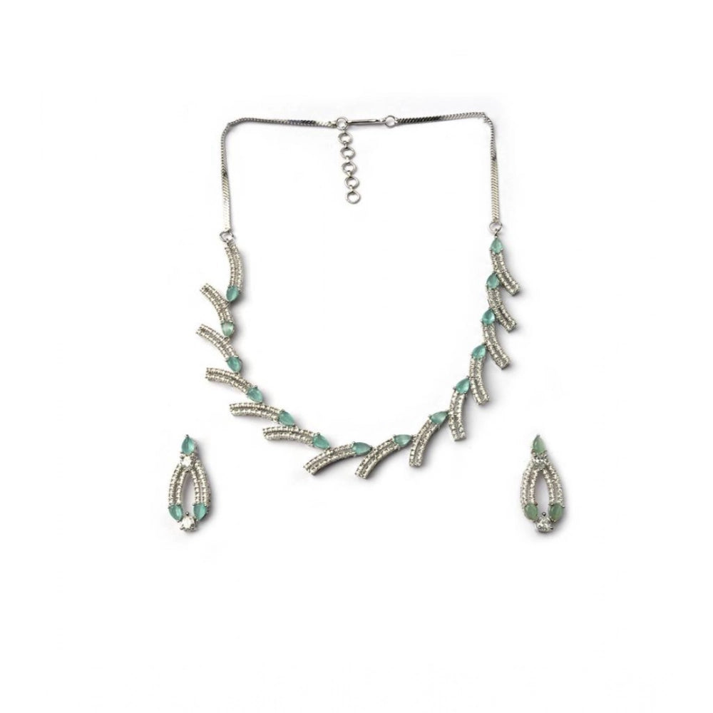 Women's Brass Silver Plated Necklace set (Turquoise)