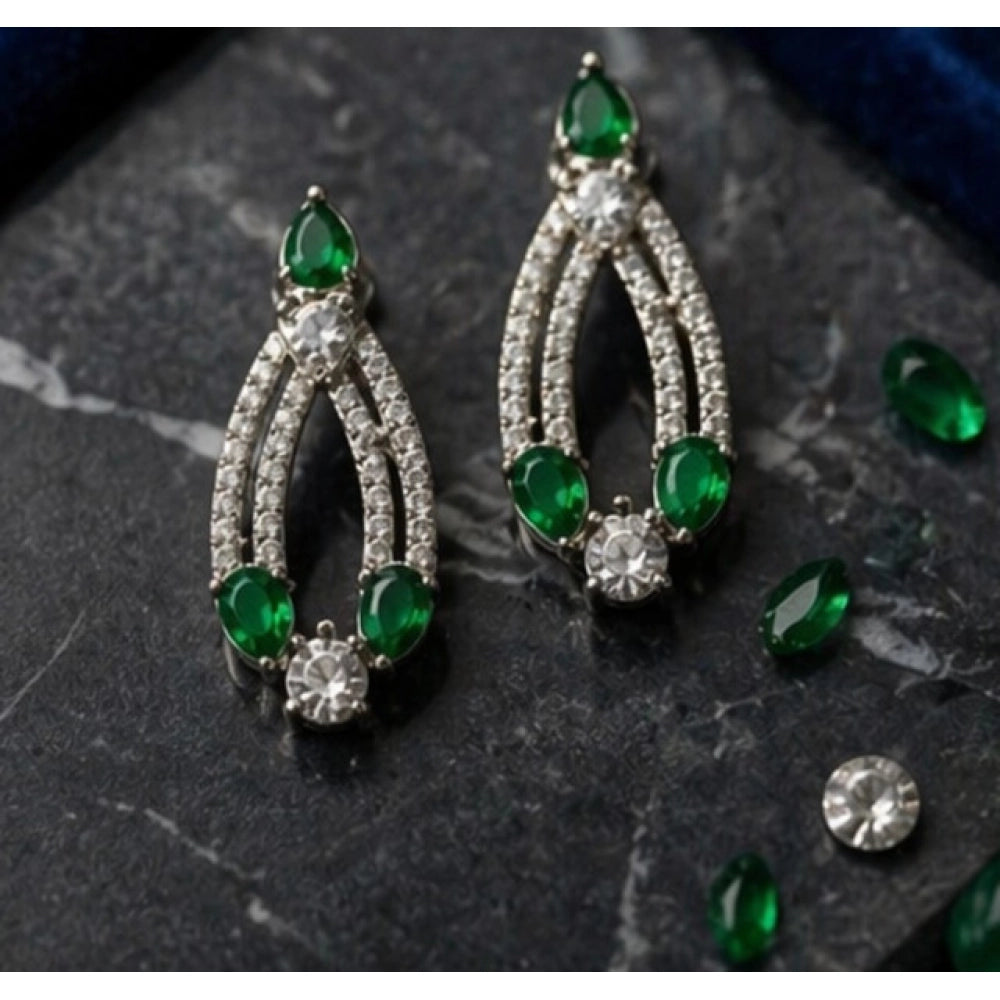 Women's Brass Silver Plated Necklace set (Green)