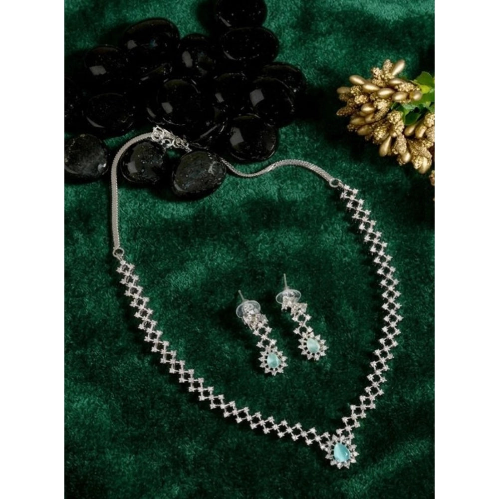 Women's Brass Silver Plated Necklace set (Turquoise)