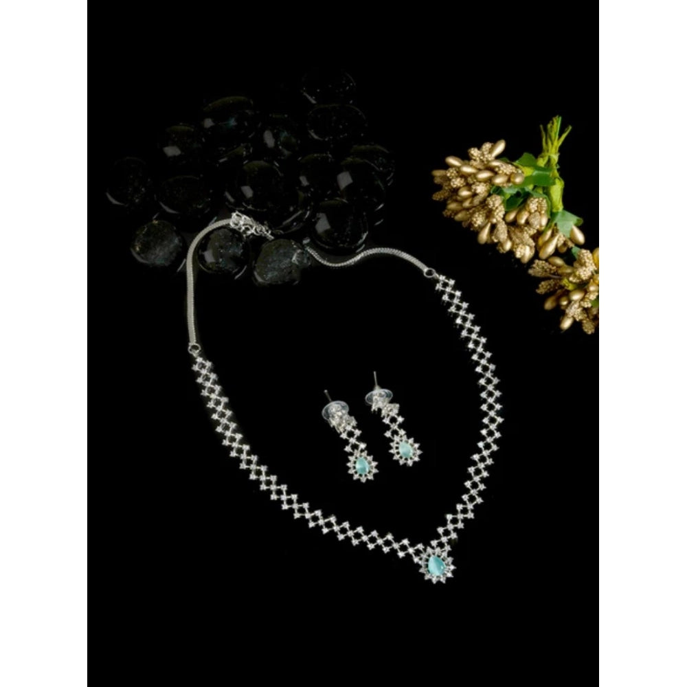 Women's Brass Silver Plated Necklace set (Turquoise)