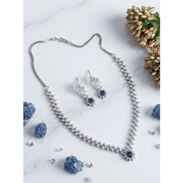 Women's Brass Silver Plated Necklace set (Blue)