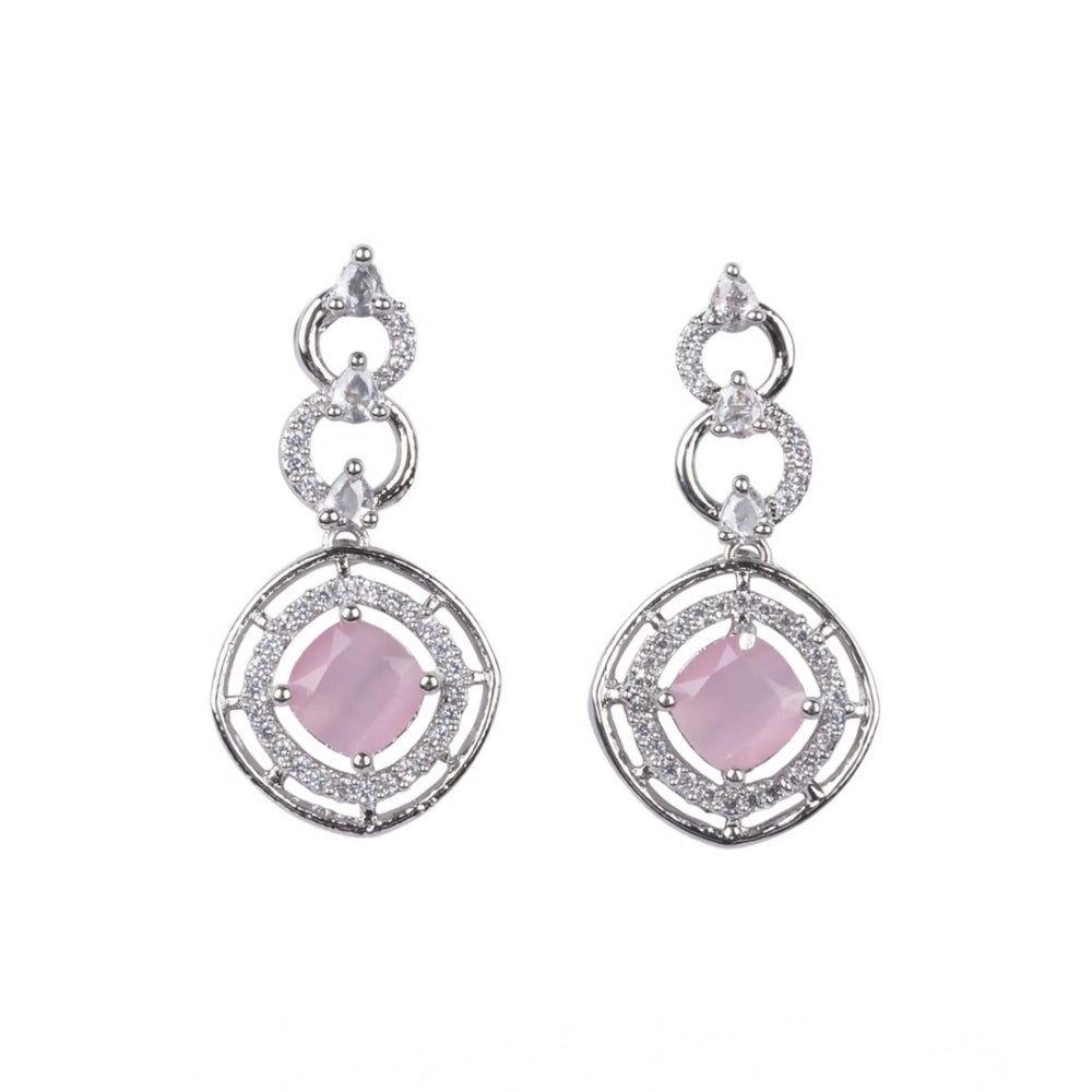 Women's Brass Silver Plated Necklace set (Pink)