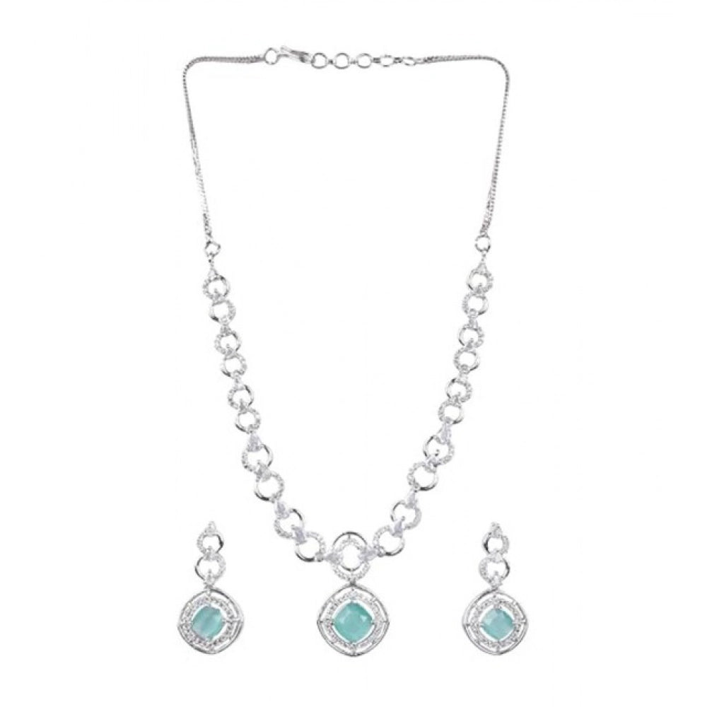 Women's Brass Silver Plated Necklace set (Turquoise)
