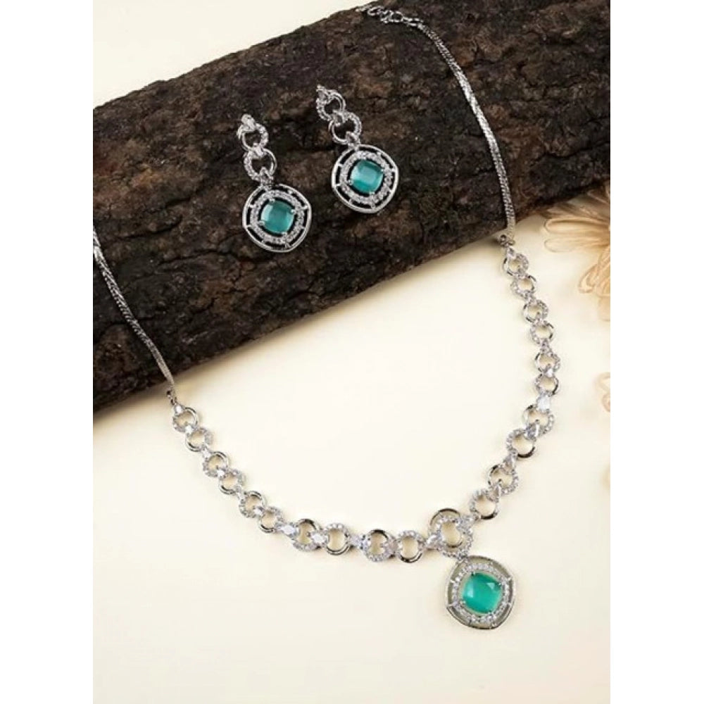 Women's Brass Silver Plated Necklace set (Turquoise)
