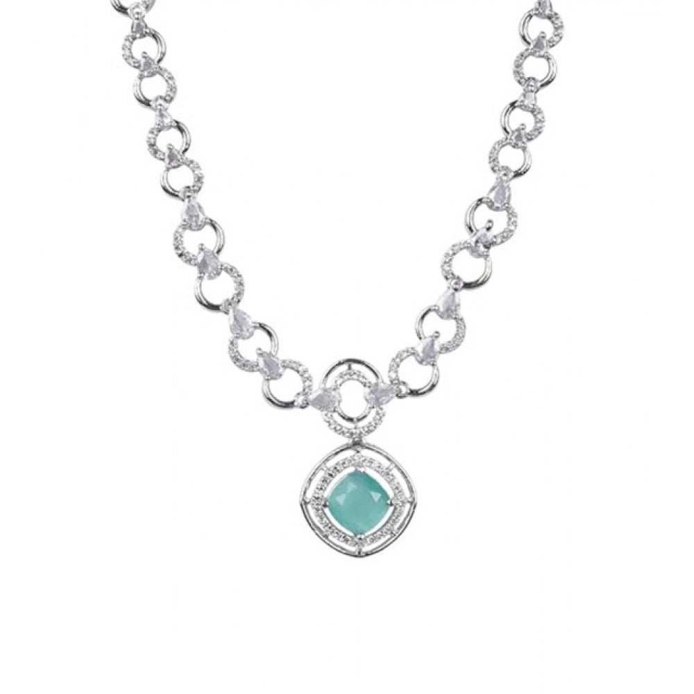 Women's Brass Silver Plated Necklace set (Turquoise)
