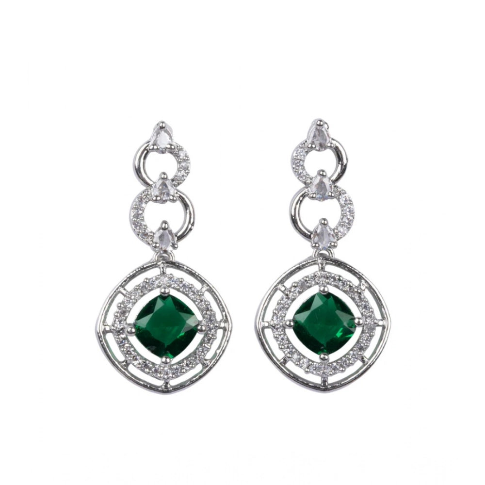 Women's Brass Silver Plated Necklace set (Green)