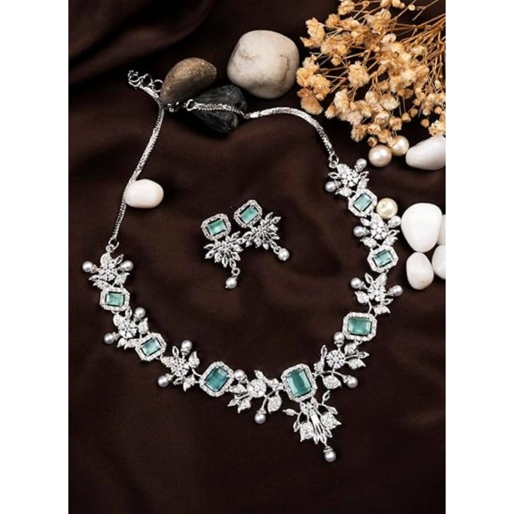 Women's Brass Silver Plated Necklace set (Turquoise)
