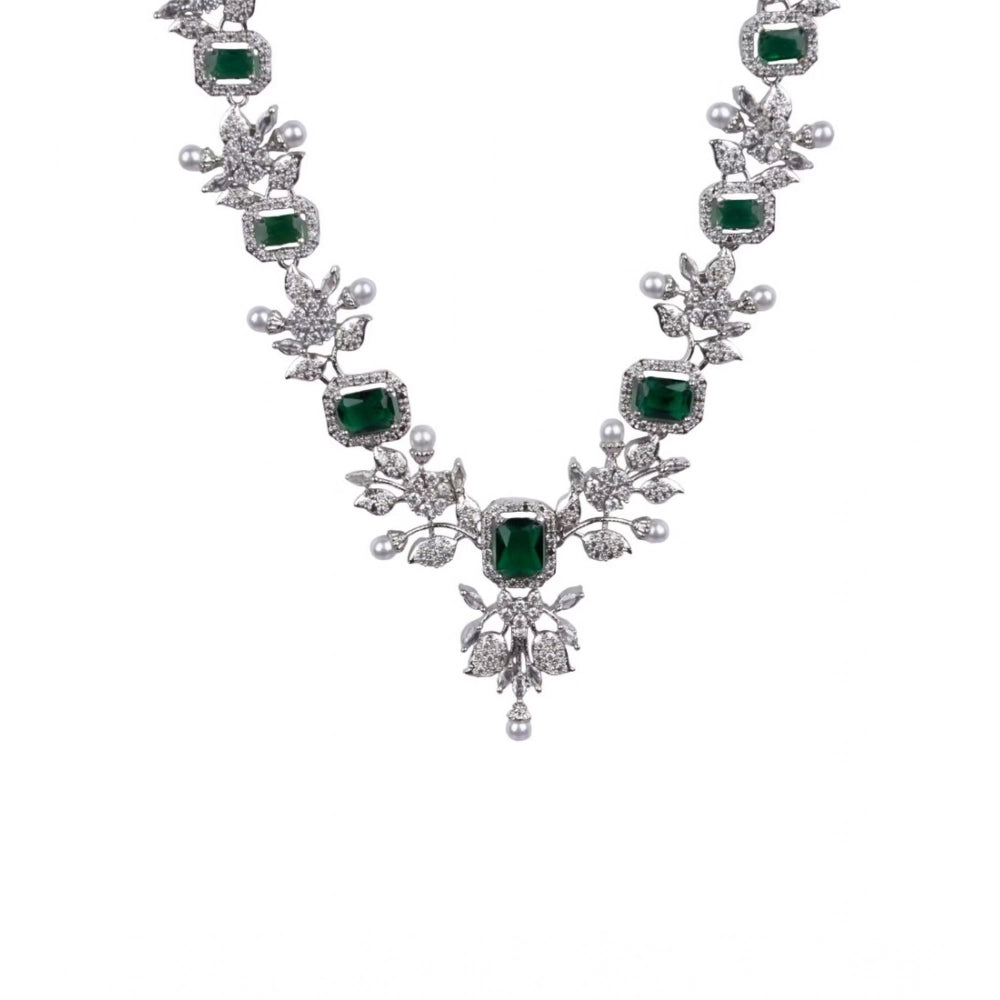 Women's Brass Silver Plated Necklace set (Green)