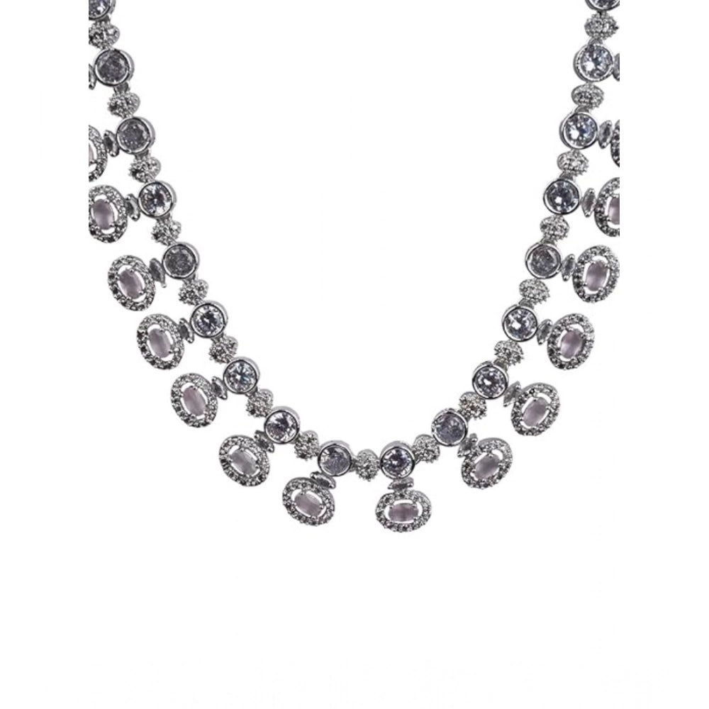 Women's Brass Silver Plated Necklace set (White)