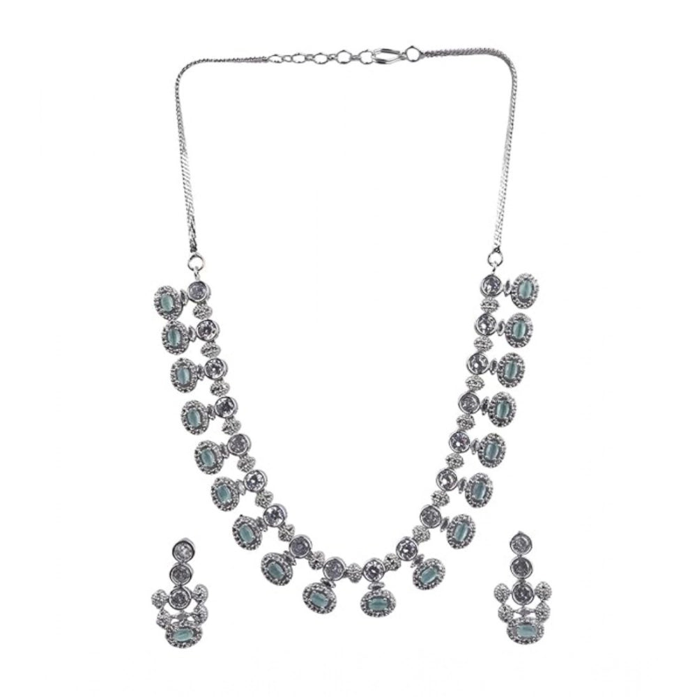 Women's Brass Silver Plated Necklace set (Turquoise)