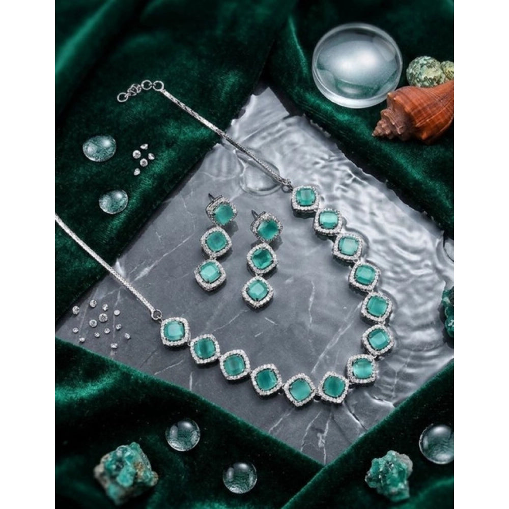 Women's Brass Silver Plated Necklace set (Turquoise)