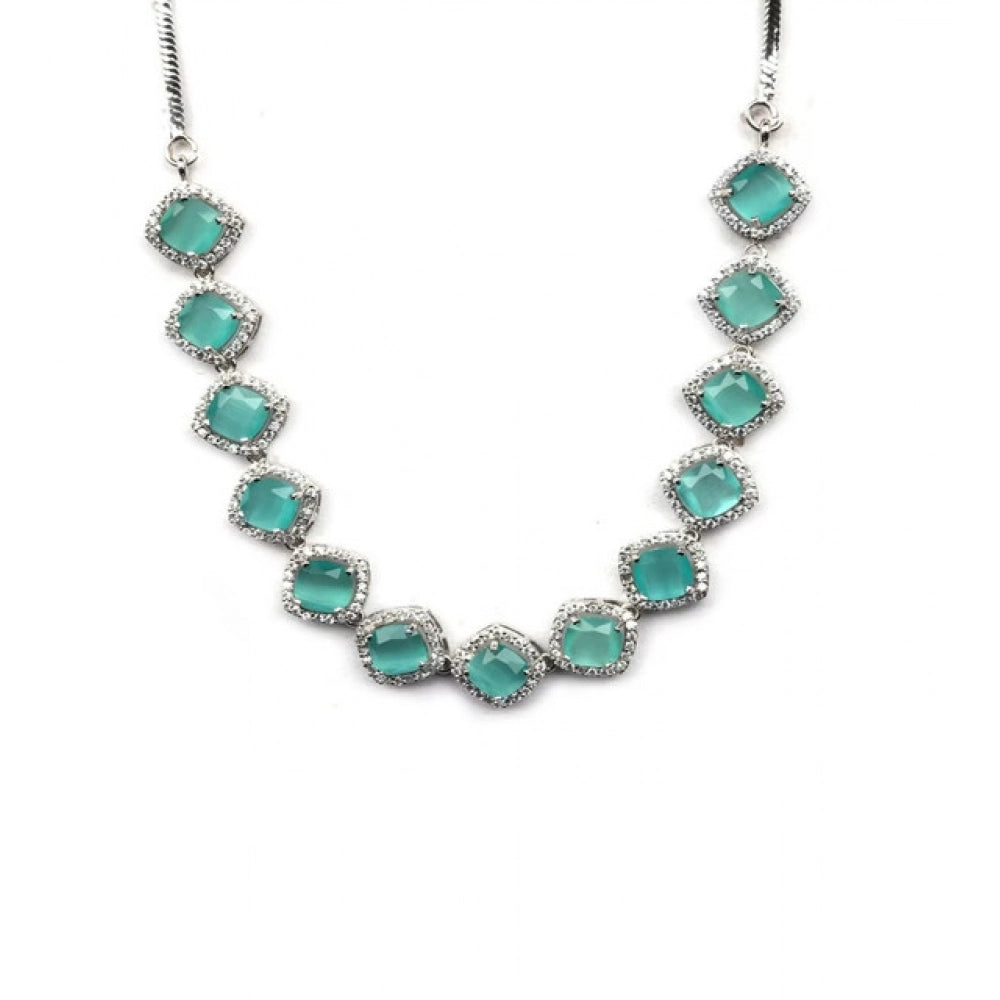 Women's Brass Silver Plated Necklace set (Turquoise)