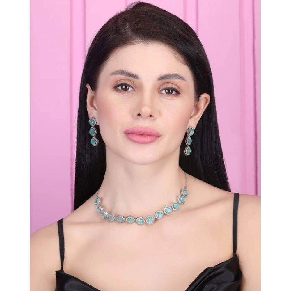 Women's Brass Silver Plated Necklace set (Turquoise)