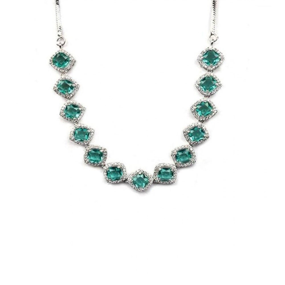 Women's Brass Silver Plated Necklace set (Green)