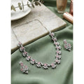 Women's Brass Silver Plated Necklace set (Pink)