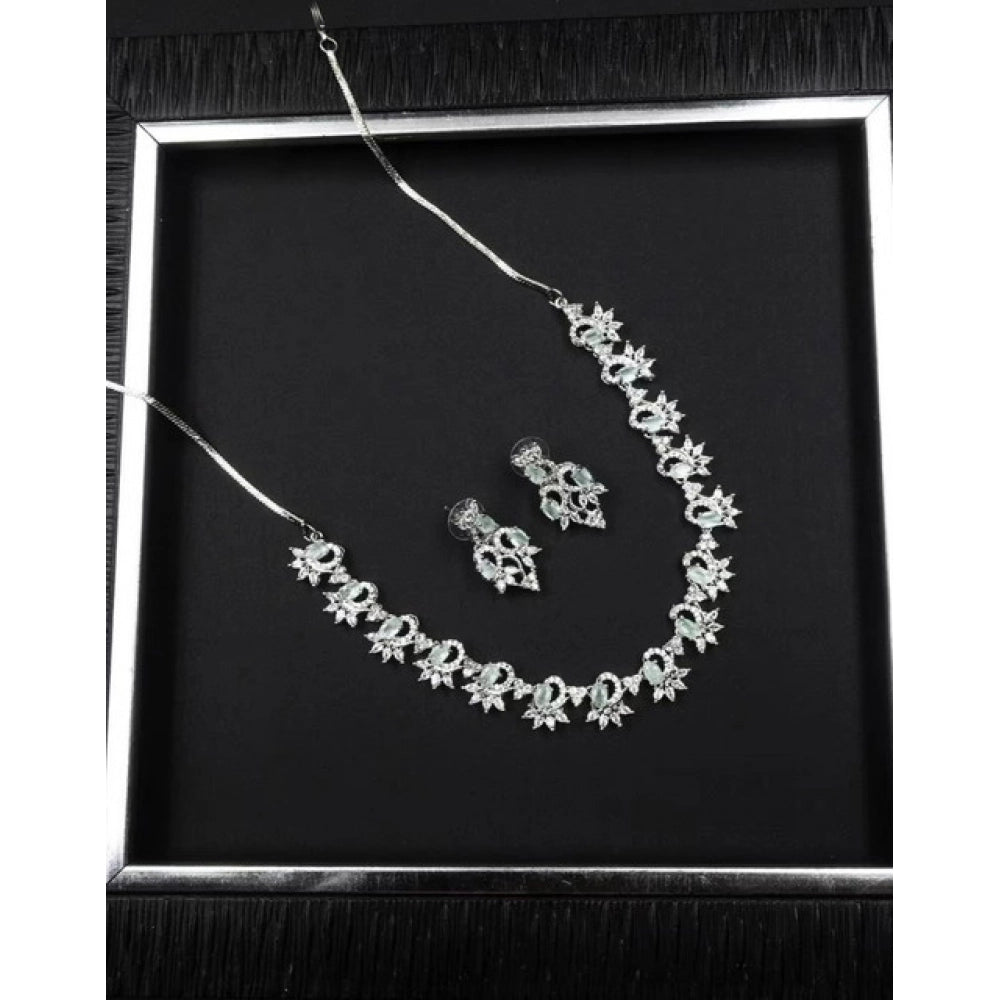 Women's Brass Silver Plated Necklace set (Turquoise)
