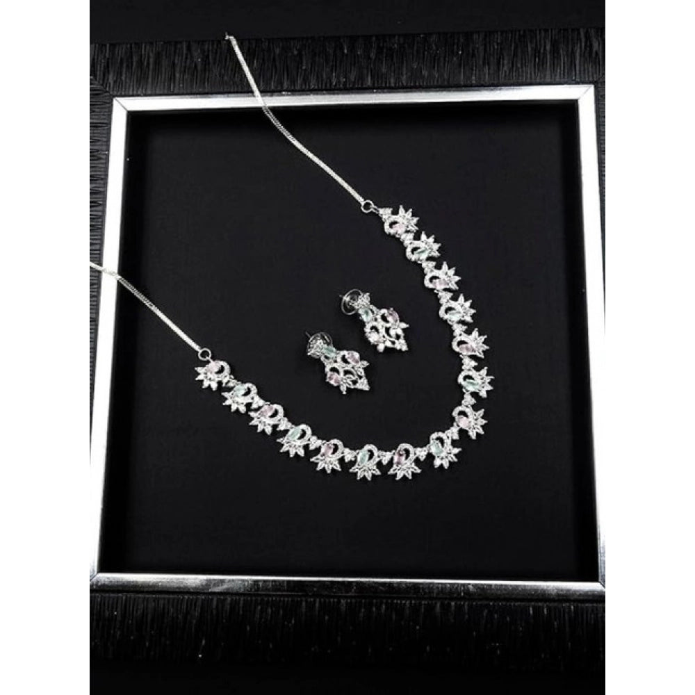 Women's Brass Silver Plated Necklace set (Multicolor)