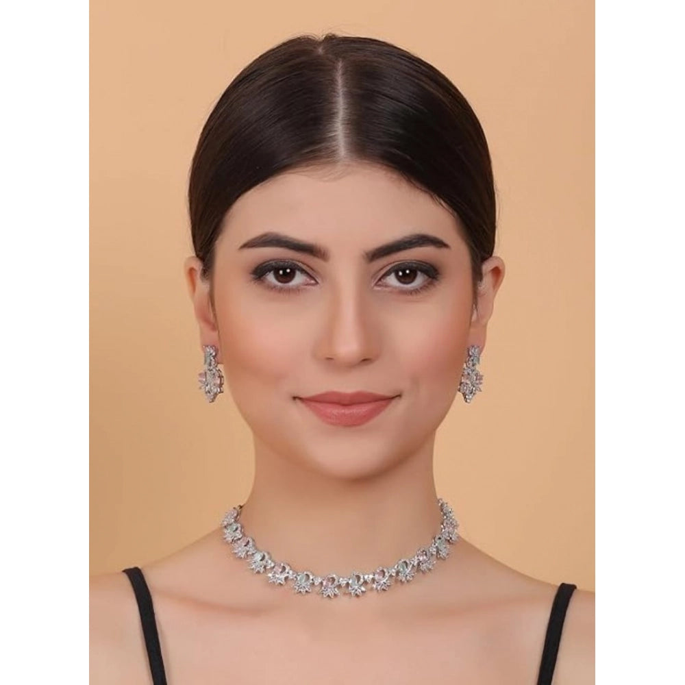 Women's Brass Silver Plated Necklace set (Multicolor)