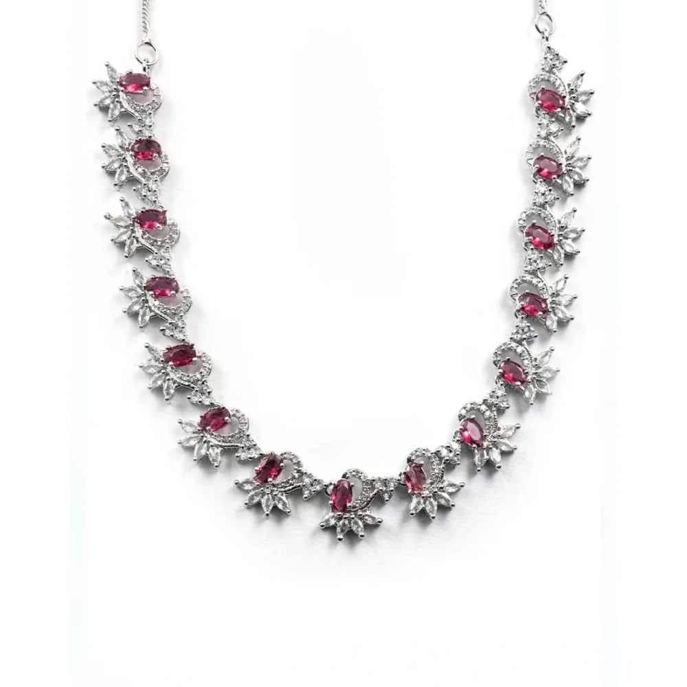 Women's Brass Silver Plated Necklace set (Red)