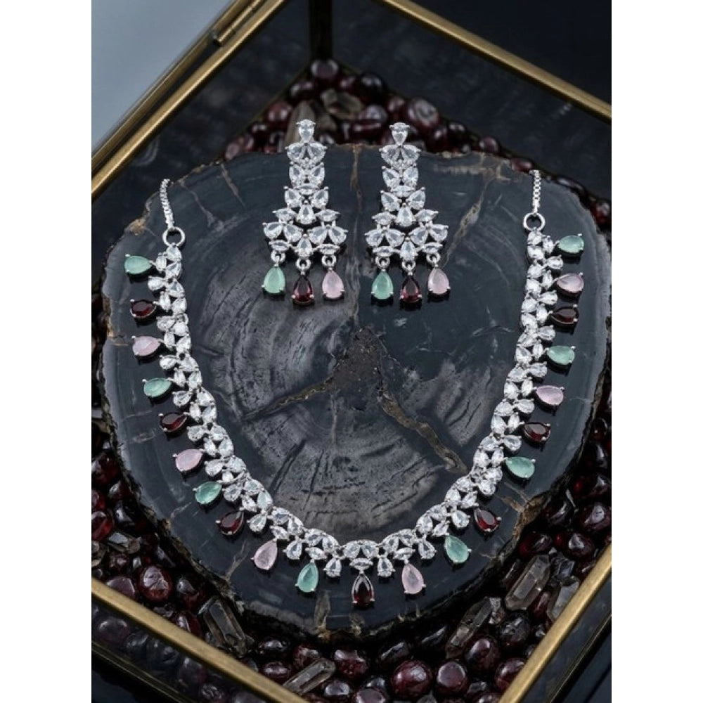 Women's Brass Silver Plated Necklace set (Multicolor)